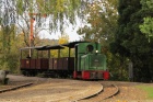 Die Azalea fährt mit den beiden braunen Wagen wieder in den Bahnhof Baumschulsee ein [26. Oktober 2013]