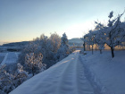 Auf dem Damm und der grossen Brücke liegen die Schienen unter einer dicken Schneeschicht [15. Januar 2021]