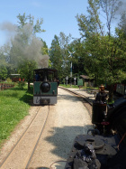 Die beiden Dampflok kreuzen mit ihren Zügen im Bahnhof Baumschulsee [21. August 2021]